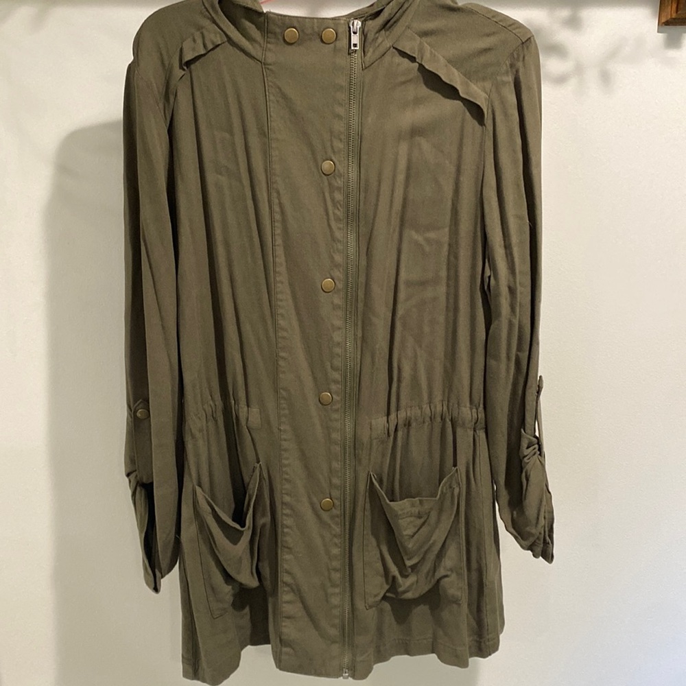 Olive green button/zip blouse